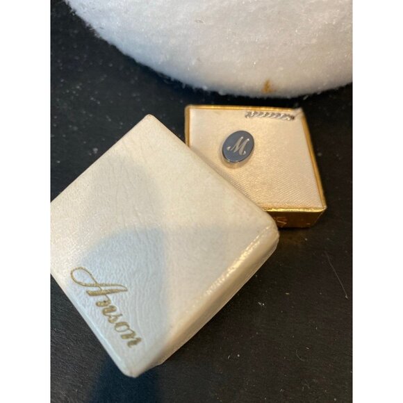 Vintage Anson Silver Letter "M" Tie Tack Pin Engraved Men's Jewelry - Picture 2 of 6